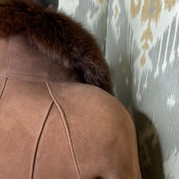 Ralph Lauren Vintage Chocolate Brown Fur Trimmed Lamb Shearling Swing Coat - Picture 12 of 16